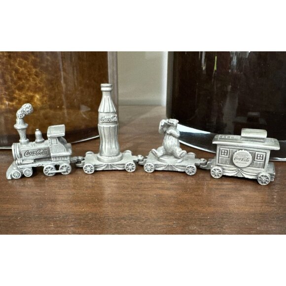 Vtg 1995 Mini Coca-Cola 4 Piece Train Set Engine #1 Bottle Bear Car & Caboose - Picture 1 of 16
